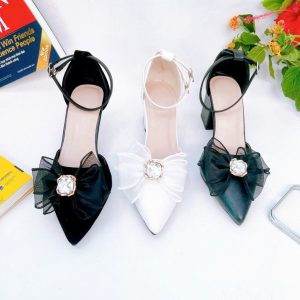 B02- Giày cao gót nơ voan đá, size 35-40, gót 3-7cm