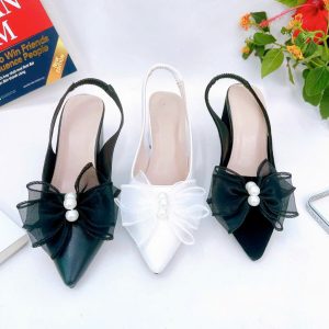 B10- Giày cao gót nơ voan đá, size 35-40, gót 3-7cm