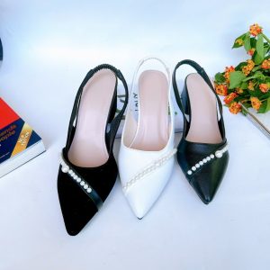 B25- Giày cao gót phối ngọc chéo, size 35-40, gót 3-7cm
