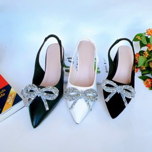 B37- Giày cao gót phối nơ đá, size 35-40, gót 3-7cm