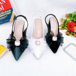 B50- Giày cao gót nơ voan đá, size 35-40, gót 3-7cm