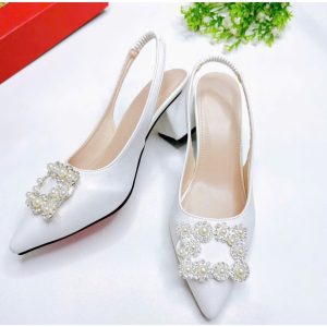 B53- Giày cao gót phối tag hoa đá, size 35-40, gót cao 3-7cm