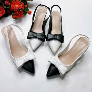 B54- Giày cao gót phối 2 màu trắng đen, size 35-40, gót 3-7cm