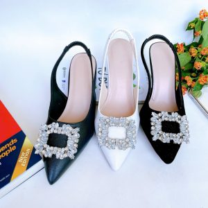 B54- Giày cao gót phối tag đá vuông, size 35-40, gót 3-7cm