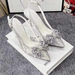 [CÓ SIZE 40] Giày cao gót nhũ kim tuyến 5cm, 8cm nữ mũi nhọn nơ đá bướm quai hậu sandal (33)