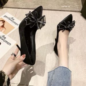 (Có size 40) Giày cao gót nữ bít gót cao 8cm nơ vải xinh