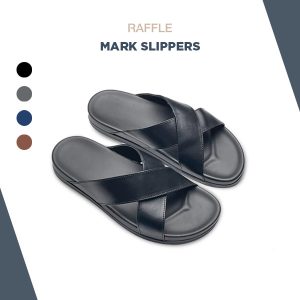 Dép Da Nam Raffini Mark Slippers Quai Chéo Đen Trơn Đế Đúc Cao Su Chống Hăm Chân