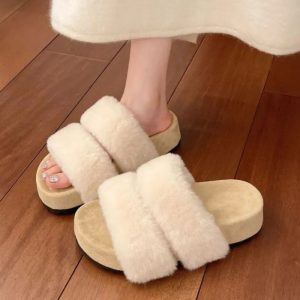 Dép Nàng Tiên Lông Đẹp Áo khoác ngoài nữ đế dày Dép bông ấm đế dày