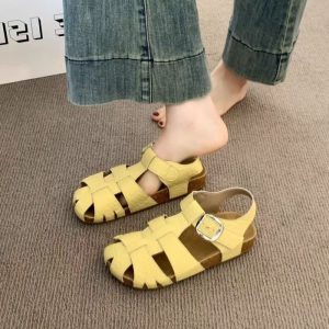 Dép bện mũi nhọn nữ mùa hè kèm váy, đế phẳng phong cách cổ tích, giày lồng lợn thông thường đa năng