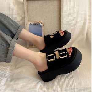Dép denim tăng chiều cao đa năng, sandal Roman thể thao, sandal đế dày đế dày cho nữ