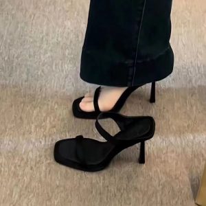 Dép sandal cao gót nữ dây mảnh mùa hè lấp lánh dạ hội