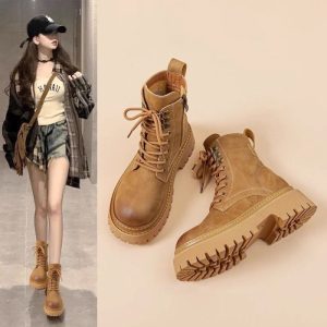 Giày Bốt Martin Nữ Bảo Hộ Lao Động Giày Cao Bồi Miền Tây Đế Dày Tăng Chiều Cao Cổ Thấp Giày Bốt Cổ