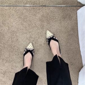 Giày Rỗng Ren Lưới Đế Mềm Giày Công Sở Scoop Giày Mùa Hè Mũi Nhọn Giày Đế Bằng Nữ