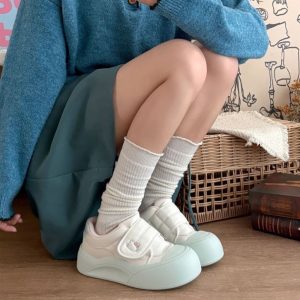 Giày Velcro trắng phong cách Hàn Quốc dành cho nữ tăng chiều cao Giày thể thao đế dày đa năng bền b