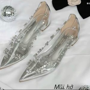 Giày bệt mica đính đá [CHÂN BÉ GẦY LÙI 1 SIZE, CHÂN TO ĐẦY GIỮ NGUYÊN SIZE] MŨI HỞ. (ẢNH THẬT SHOP CHỤP Ở SAU) (7)