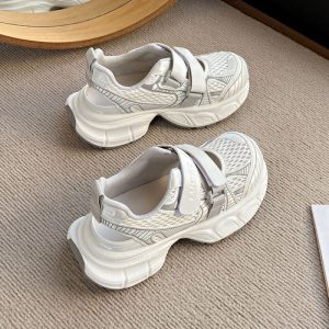 Giày bố Velcro đế dày nữ đế dày thông thường mỏng thoáng khí dép thể thao rỗng