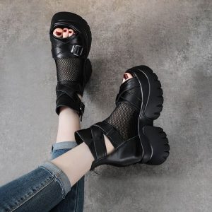 Giày bốt Martin đế dày lưới mỏng dành cho nữ Giày bốt lưới mùa hè Giày bốt ngắn rỗng lưới thoáng kh