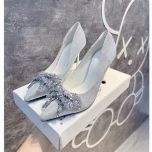 Giày cao gót búp bê nữ bít gót 5cm, 8cm nhũ. CÓ SIZE 40 [CHÂN BÉ LÙI 1 SIZE] đính nơ ĐÁ (31)