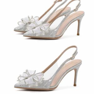 Giày cao gót nhũ kim tuyến nữ nơ cánh tiên mũi nhọn quai hậu 5cm, 8cm. CÓ SIZE 40 (32)