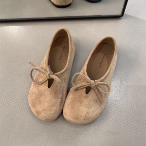 Giày da lộn mũi tròn dành cho nữ, giày Birkenstock mũi to, giày lười đế bằng kiểu dáng thông thường