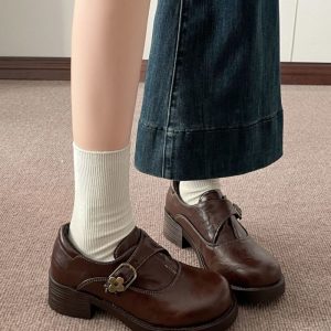 Giày da nhỏ kiểu Anh dành cho nữ mùa đông, giày lười đa năng đế dày ấm áp