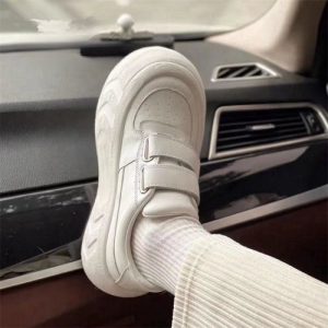 Giày đế dày màu trắng, giày tăng Velcro, giày mũi tròn, giày mũi to, giày thể thao nữ