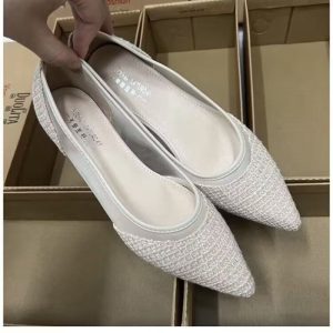 Giày lưới đơn nữ đế phẳng giày mũ len mũi nhọn lưới chống trượt dép rỗng