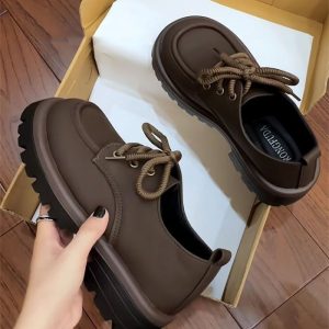 Giày lười học sinh da buộc dây đế mềm chống trượt