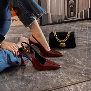Giày sandal mũi nhọn, gót nhọn da bóng, giày cao gót quai mũi nhọn dành cho nữ