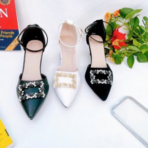 H02- Giày Hậu Bít phối Tag đá Hoa Hồng , gót 3cm-7cm