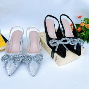 H05-Giày Kim Sa phối nơ đá , gót cao từ 3cm-7cm