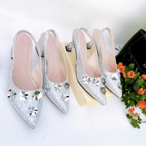 H14- Giày cao gót kim sa hoa nhí, size 35-40, gót 3-7cm