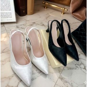 H16- Giày cao gót lụa hoa chìm sang trọng
