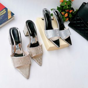 H21 - Giày cao gót hở mũi da Kim Sa, gót 3cm-7cm