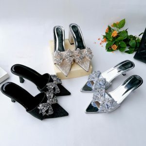H22 - Giày cao gót hở mũi Nơ Kim Sa, gót 3cm-7cm