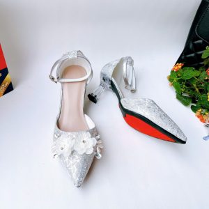 HB04- Giày cao gót hậu bít, hoa trà, size 35-40, gót 3-7cm