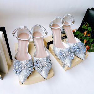 HB11- Giày cao gót hậu bít, nơ kim sa, size 35-40, gót 3-7cm