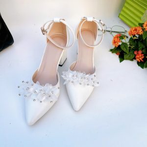 HB12- Giày cao gót hậu bít, nơ voan ngọc, size 35-40, gót 3-7cm