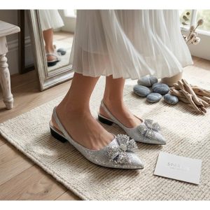 T02-Giày mũi nhọn gót 3cm ,2 màu bạc và đen kim sa